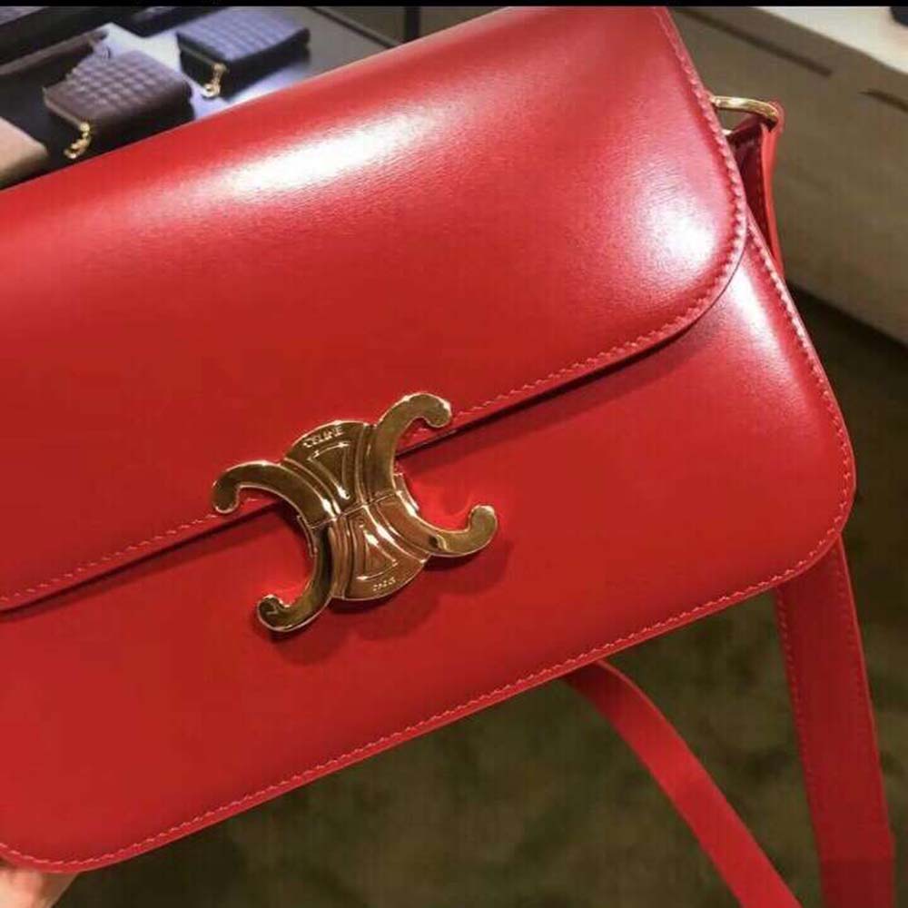 Celine Women Teen Triomphe Bag in Shiny Calfskin-Red - image 6