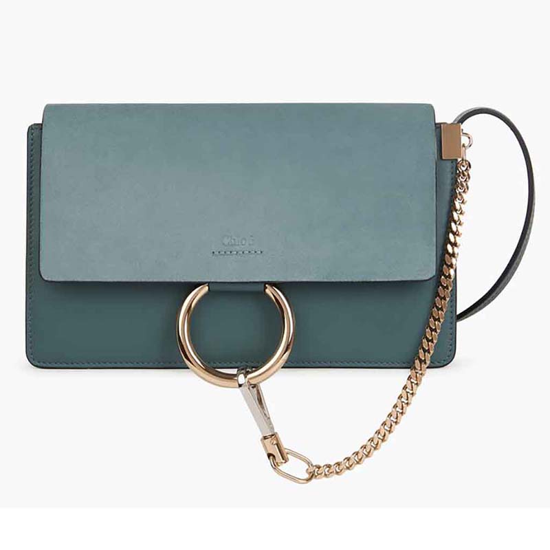 Front view of Chloe Faye Small Shoulder Bag in blue calfskin leather