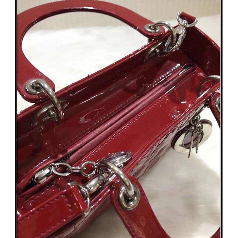 Dior Lady Dior Bag in Patent Cannage Calfskin-Maroon - image 5