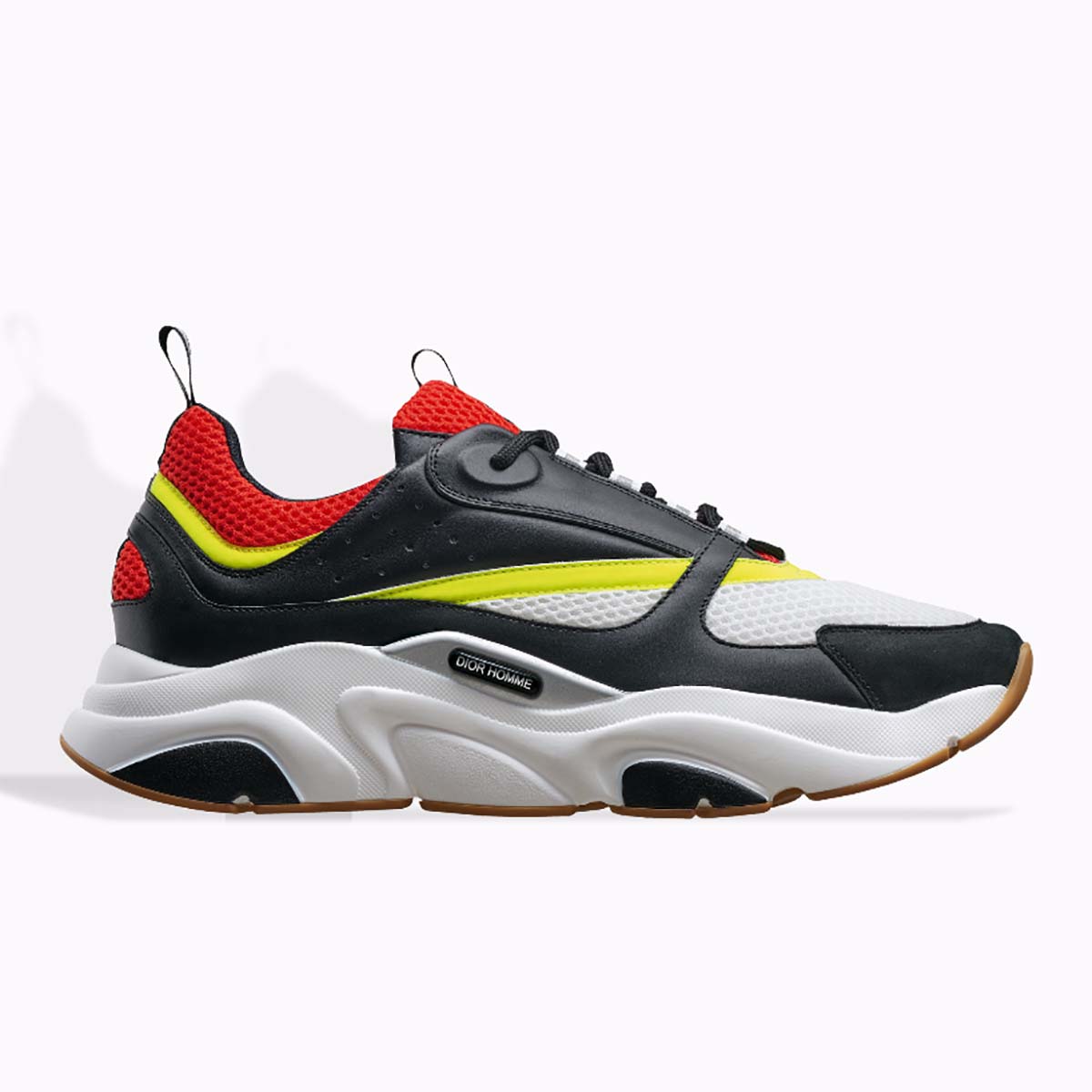 Side profile of Dior Men Black Red Yellow Canvas and Calfskin Trainer