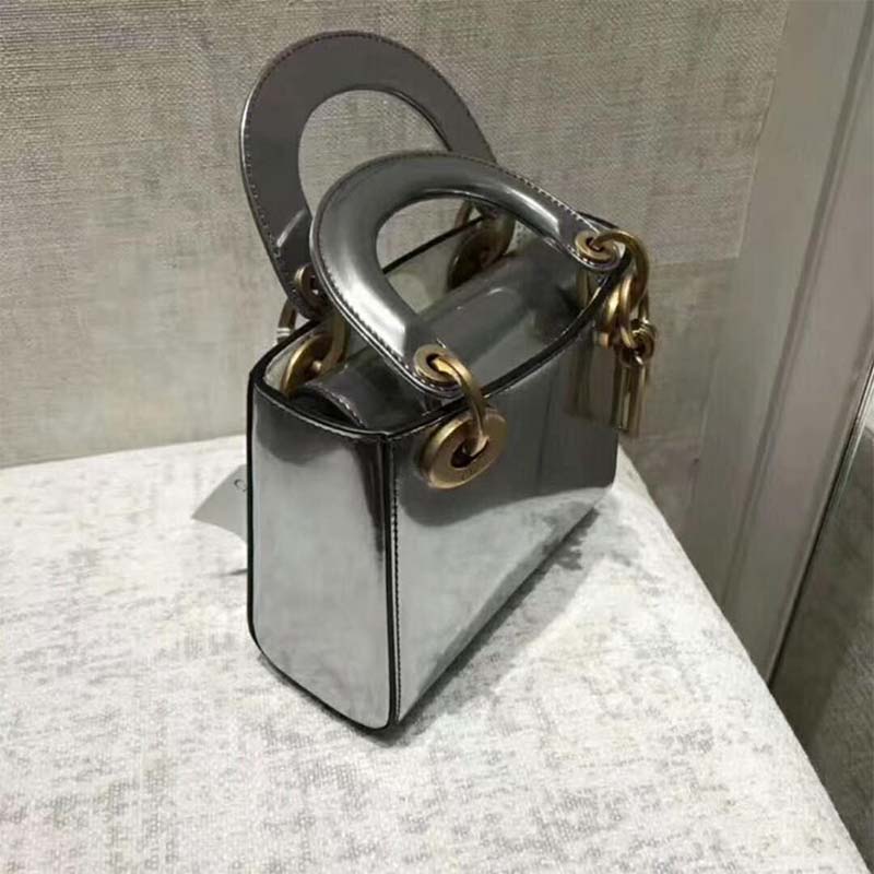 Dior Mini Lady Dior Bag Chain Silver-Tone Metallic Calfskin - image 4