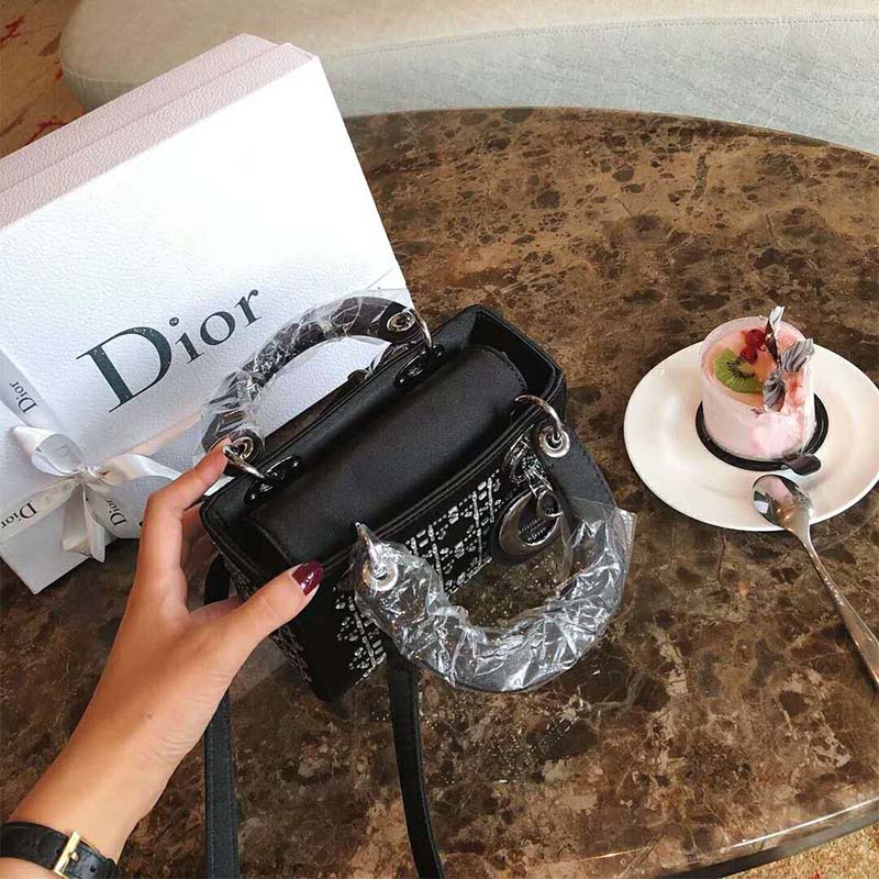 Dior Mini Lady Dior Bag in Black Cannage Satin with Rhinestones - image 5