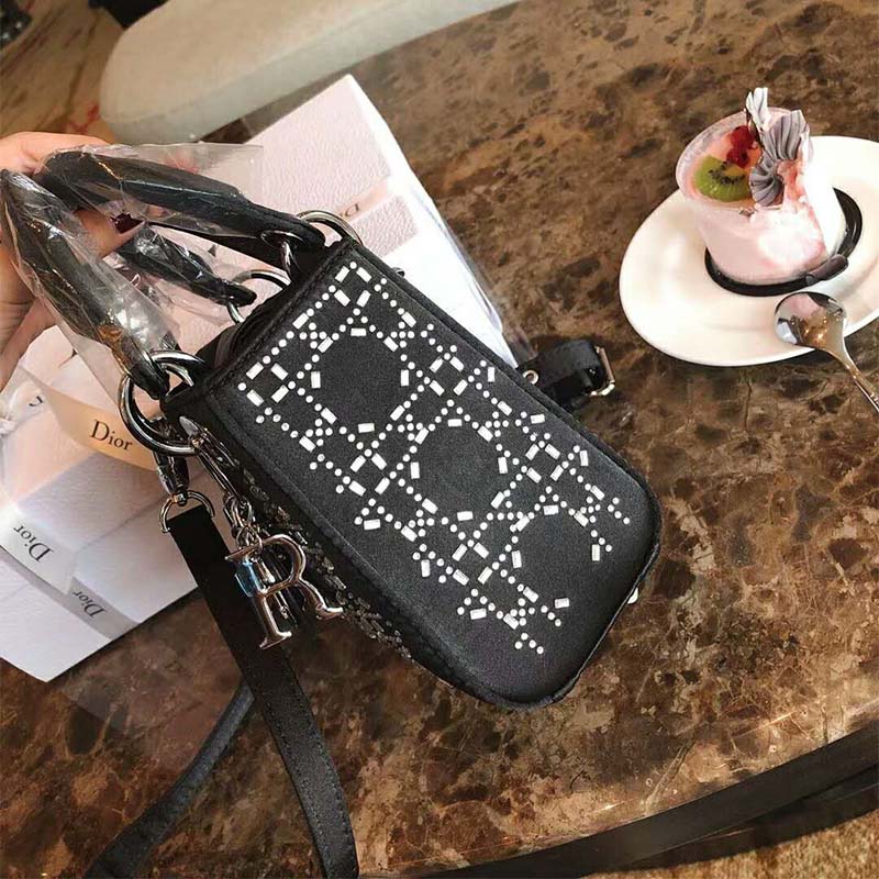 Dior Mini Lady Dior Bag in Black Cannage Satin with Rhinestones - image 4