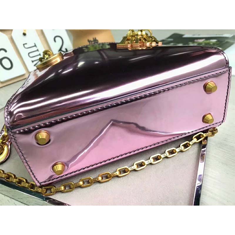 Dior Mini Lady Dior Bag with Chain Pink Metallic Calfskin - image 5