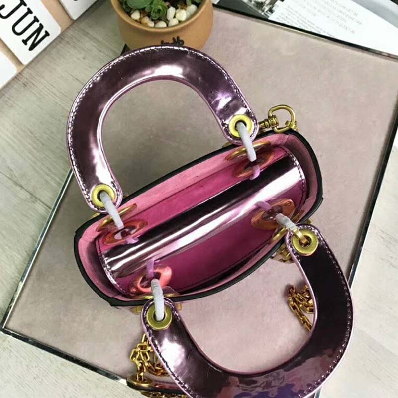 Dior Mini Lady Dior Bag with Chain Pink Metallic Calfskin - image 4