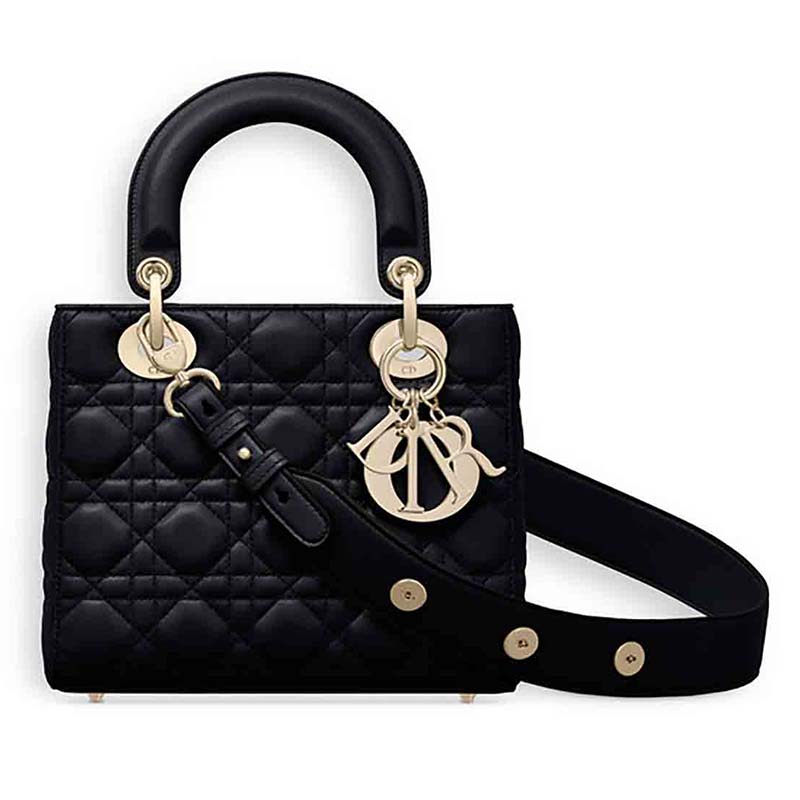 Front view of Dior My Lady Dior Bag in Cannage Lambskin-Black