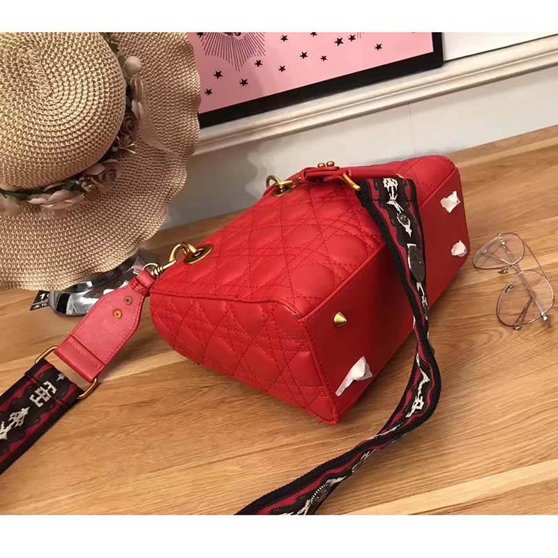 Dior My Lady Dior Bag in Cannage Lambskin-Red - image 4