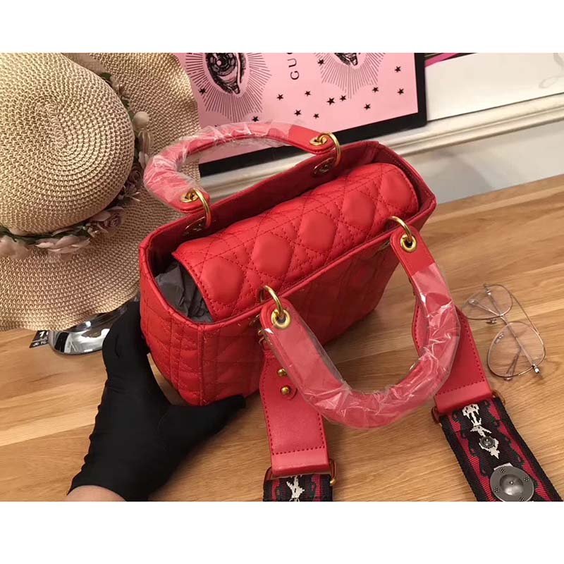Dior My Lady Dior Bag in Cannage Lambskin-Red - image 6