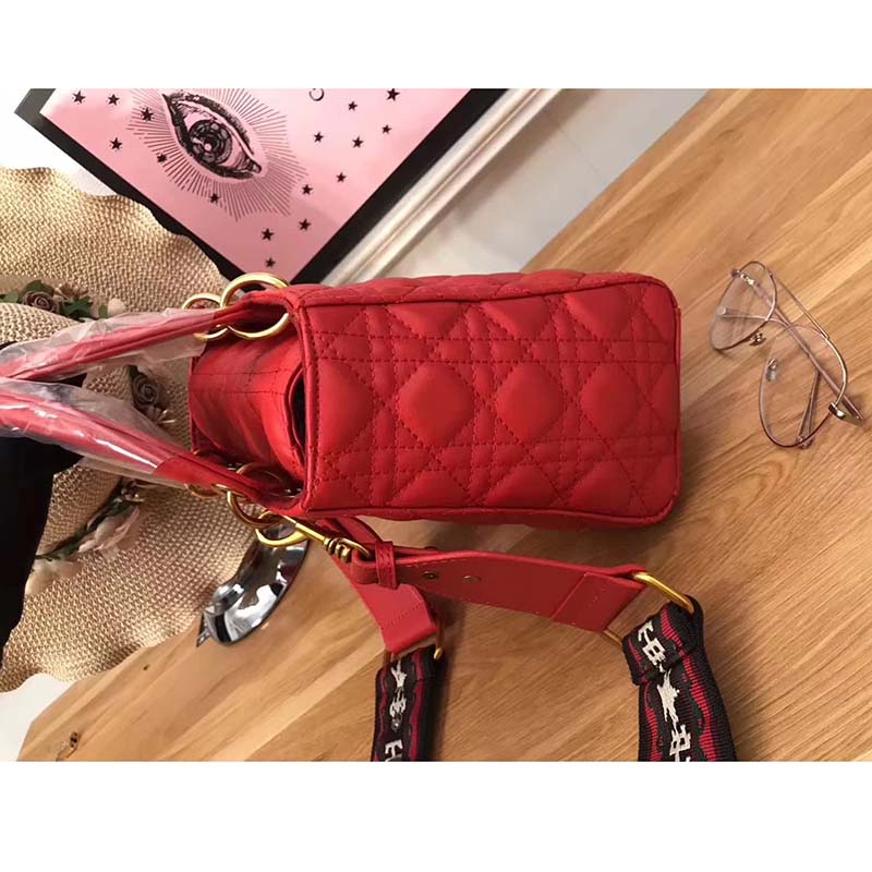 Dior My Lady Dior Bag in Cannage Lambskin-Red - image 5