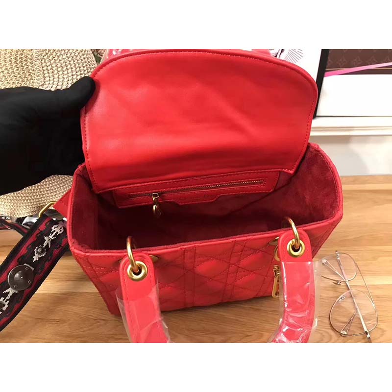 Dior My Lady Dior Bag in Cannage Lambskin-Red - image 7