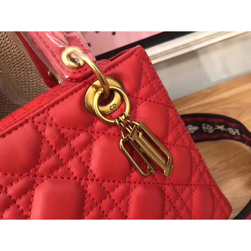 Dior My Lady Dior Bag in Cannage Lambskin-Red - image 9