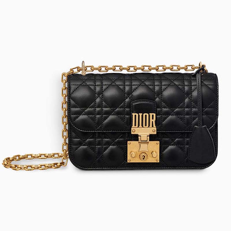 Front view of Dior Small Dioraddict Flap Bag in black lambskin