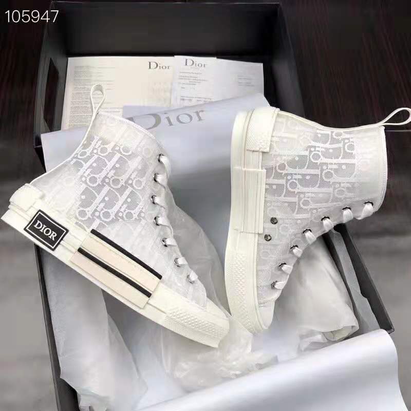 Overhead view shows lace-up closure on Dior Unisex B23 High-Top sneaker