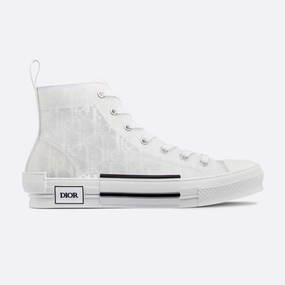 Side profile of Dior Unisex B23 High-Top Dior Oblique Sneaker-White