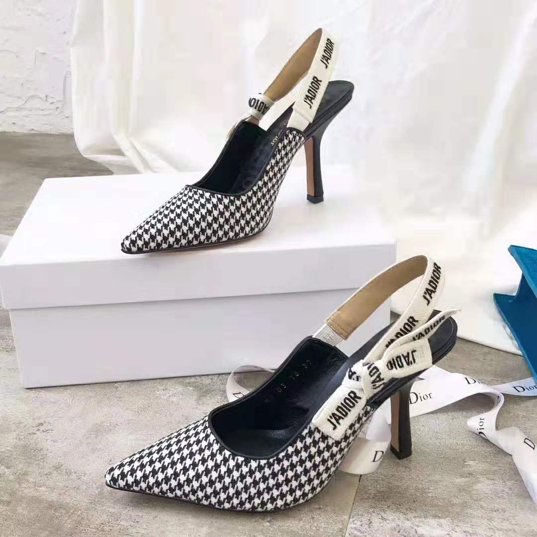 Dior Woman J’adior Wool Houndstooth Slingback Pump 10 cm Height-Black - image 4