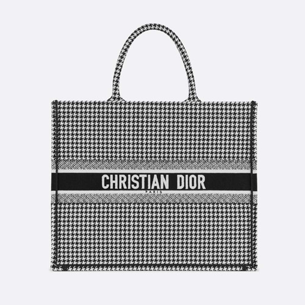 Front view of Dior Women Book Tote Bag in Embroidered Canvas-Black