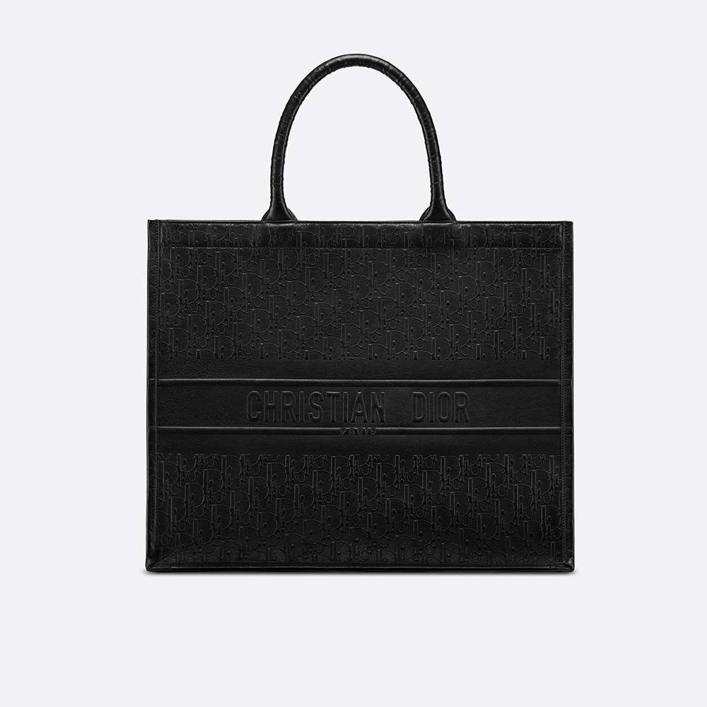 Front view of Dior Women Book Tote Dior Oblique Bag-Black with logo