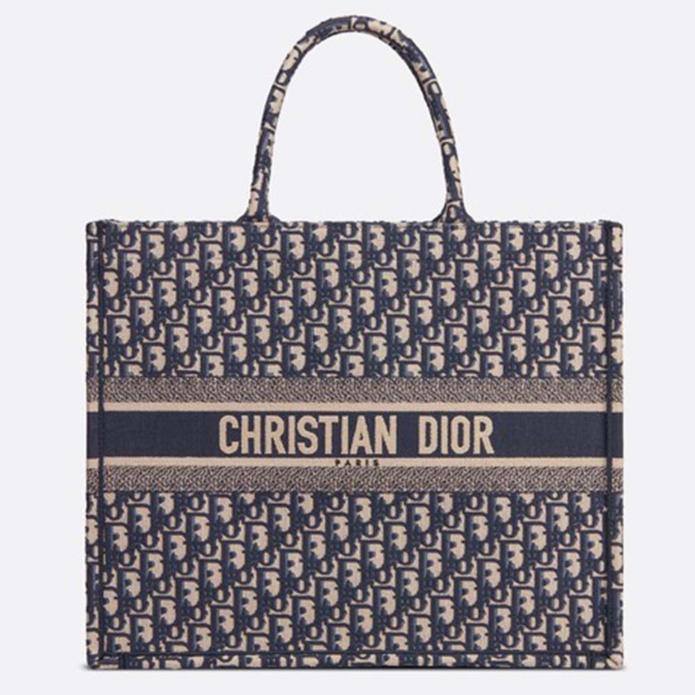 Front view of Dior Women Book Tote Dior Oblique Bag in Embroidered Canvas-Silver