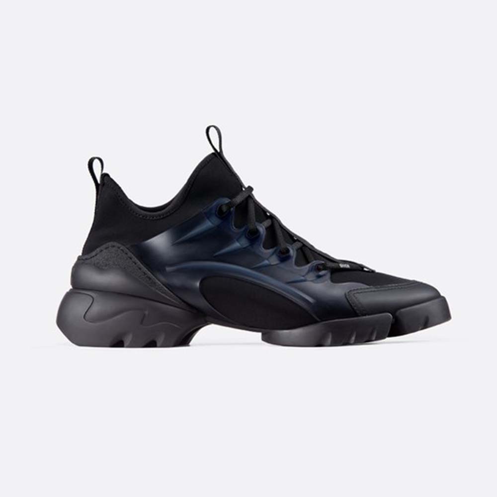 Side view of Dior Women D-Connect Sneaker-Black high-top design
