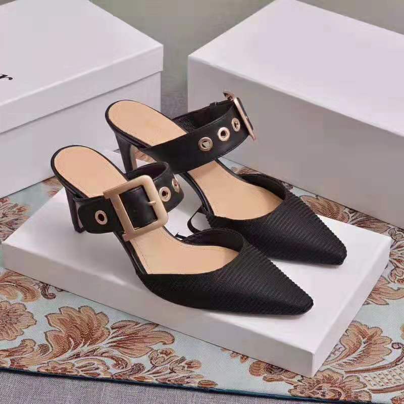 Close-up of Dior embroidered strap on Dior Women D-Dior Mule Technical Canvas Calfskin