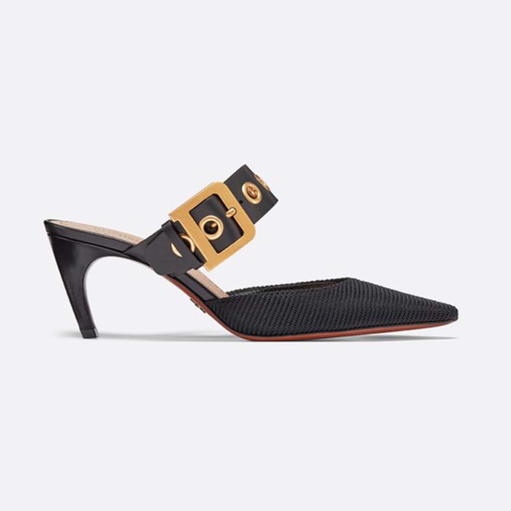 Side profile of Dior Women D-Dior Mule Technical Canvas Calfskin 6.5 cm Heel-Black