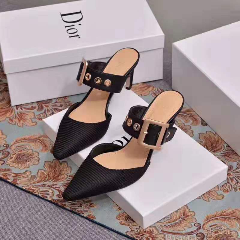 Dior Women D-Dior Mule Technical Canvas Calfskin 6.5 cm Heel-Black - image 4