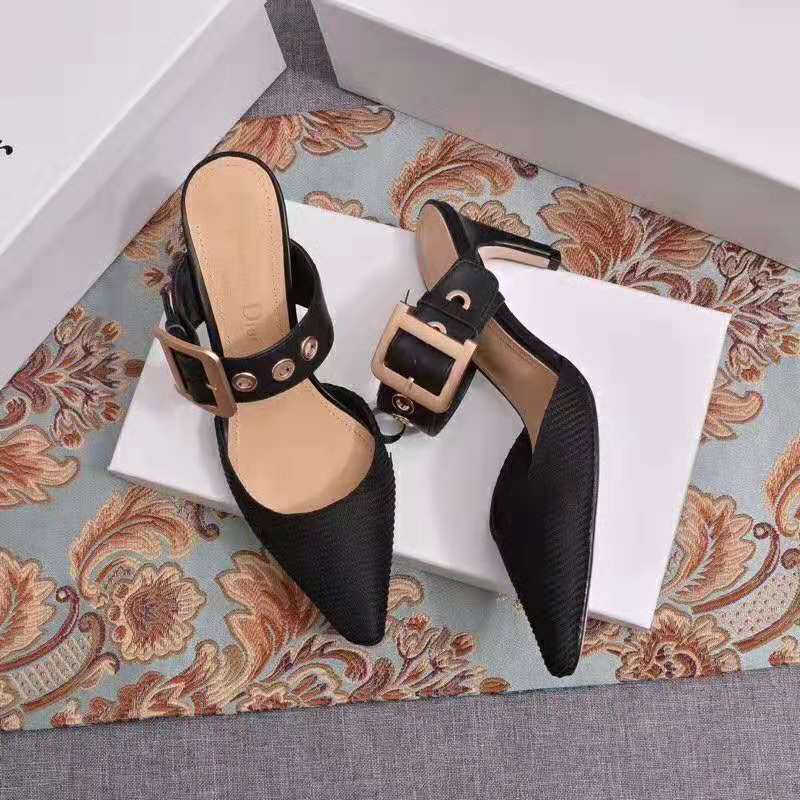 Dior Women D-Dior Mule Technical Canvas Calfskin 6.5 cm Heel-Black - image 5