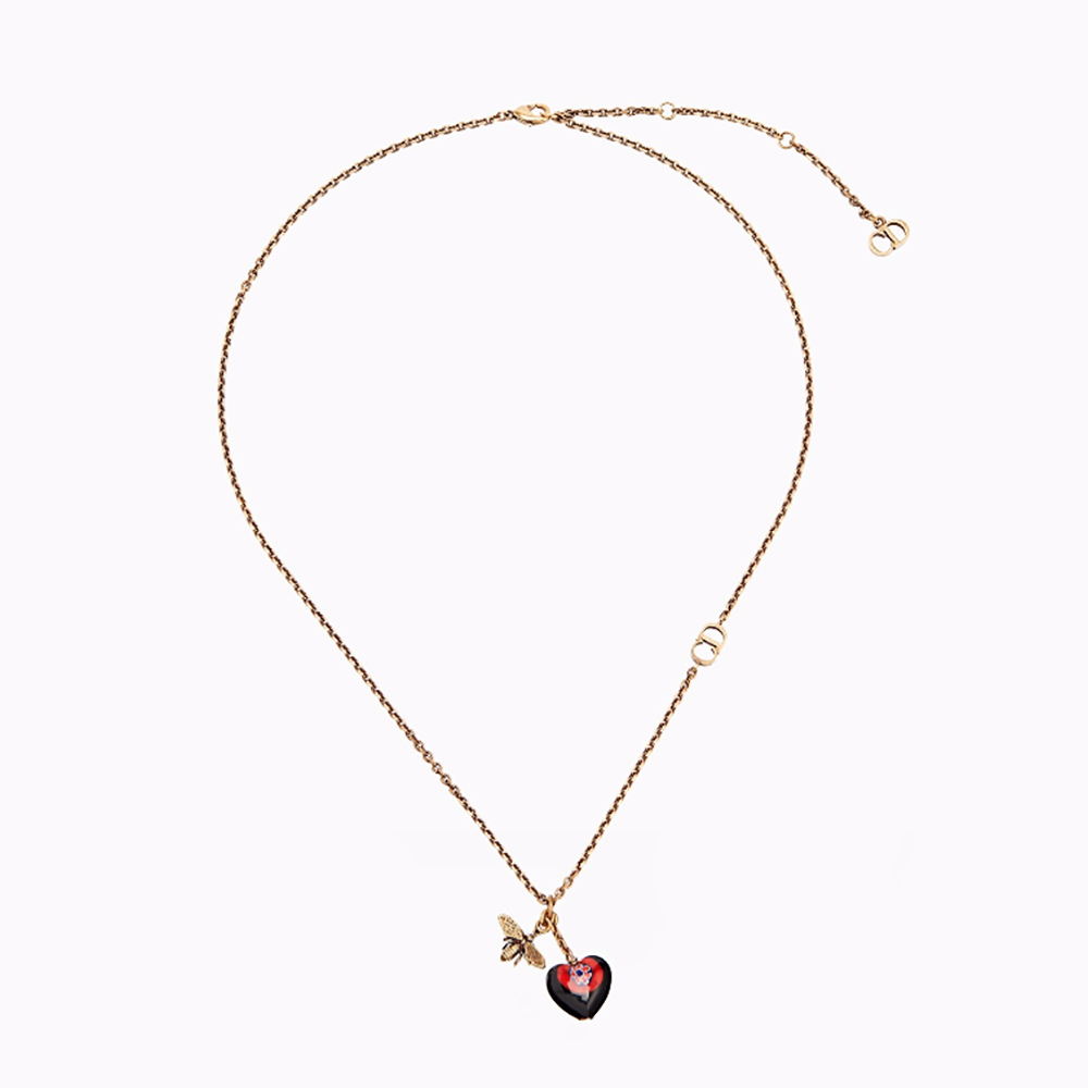 Front view of Dior Women D-Murrine Necklace aged gold Murano glass