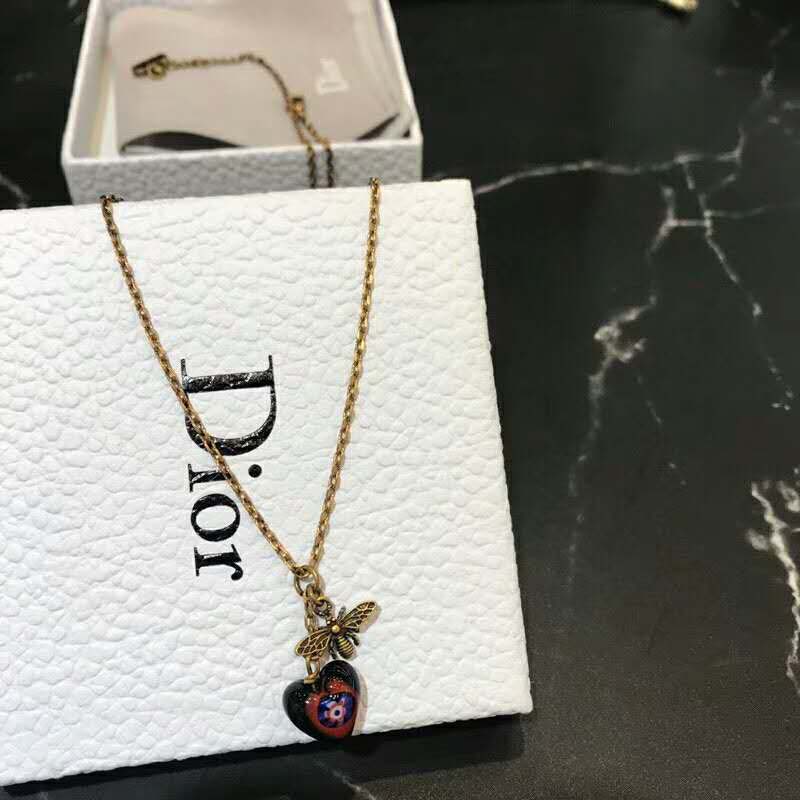 Side angle showing clasp and aged gold finish on Dior Women D-Murrine Necklace