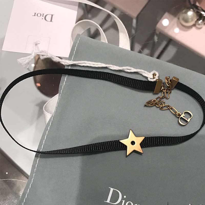 Side angle showing adjustable strap of Dior Women D Porte-Bonheur Choker-Black