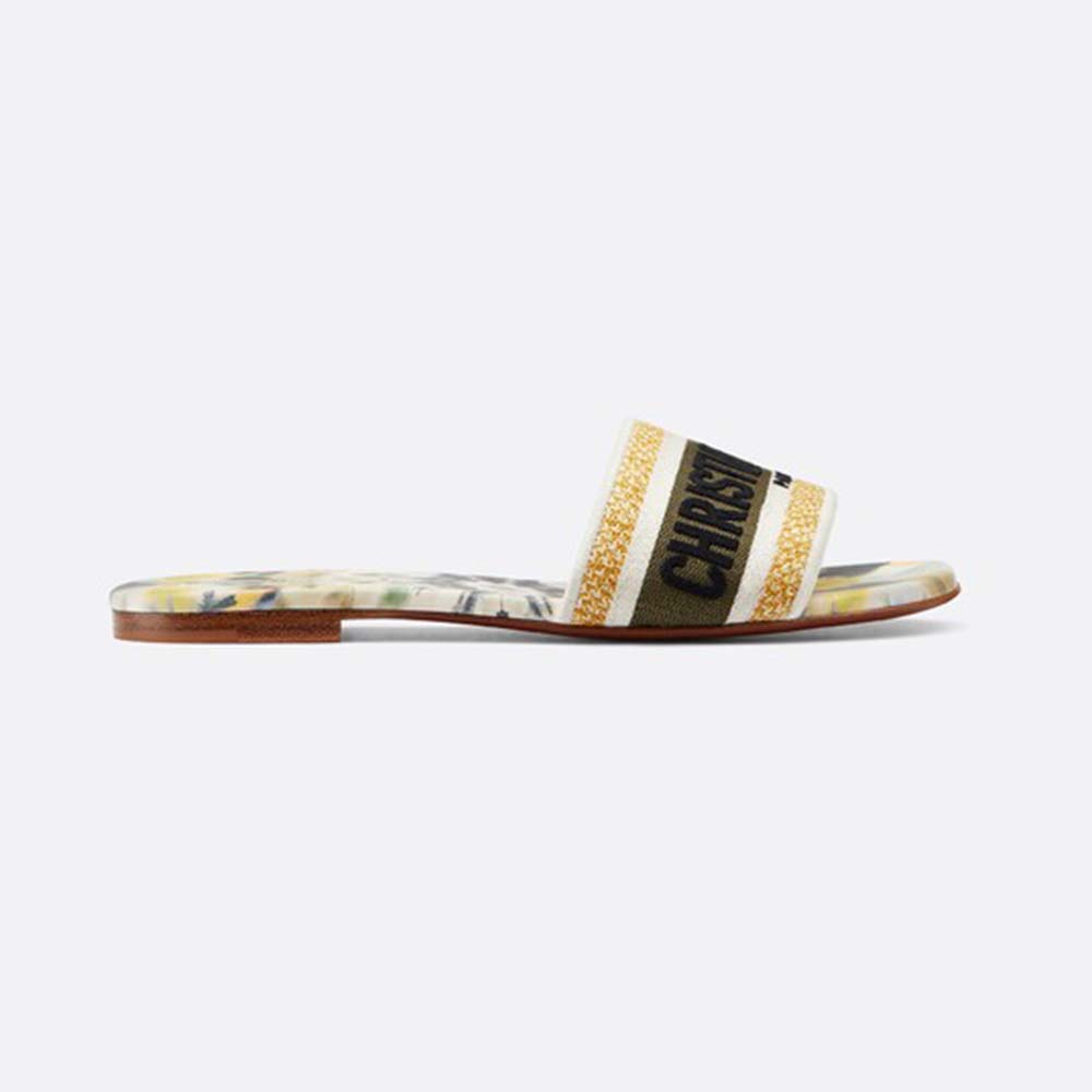 Side profile of Dior Women D-Way Kaleidiorscopic Slide-Yellow showing leather texture