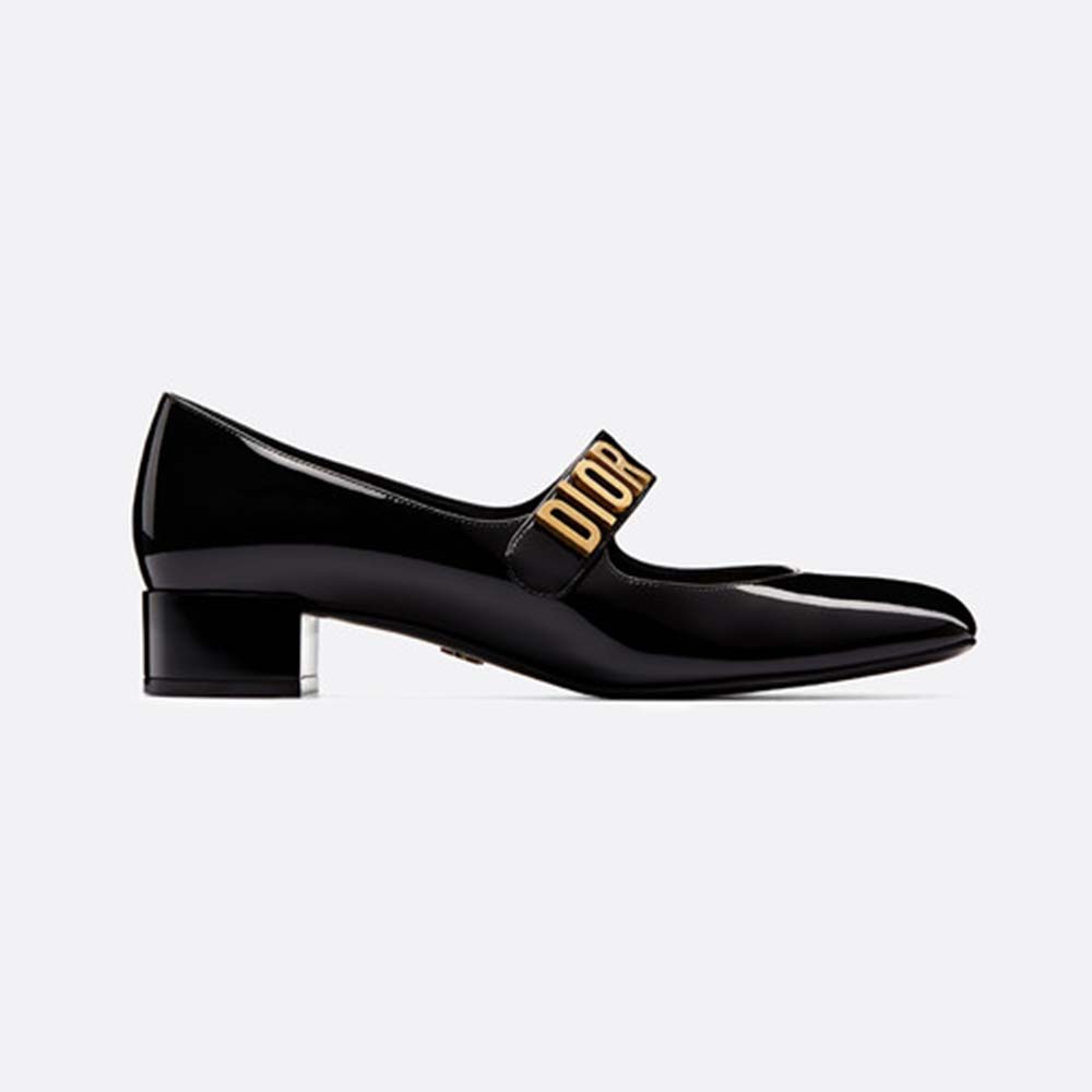 Side view of Dior Women Dior Baby-D Ballet Pump Black Patent Calfskin