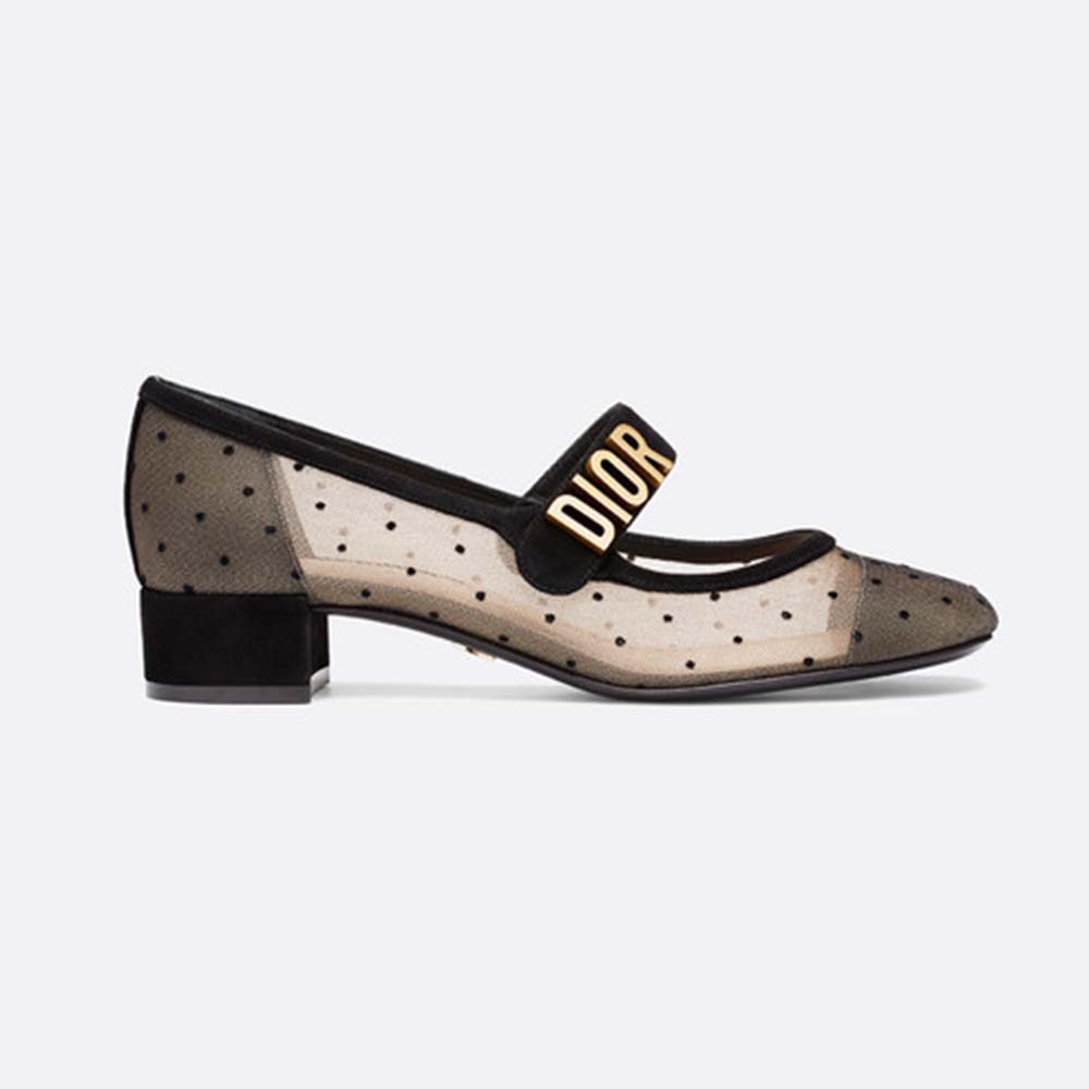Side view of Dior Women Dior Baby-D Ballet Pump in Black Dotted Swiss 3 cm Heel