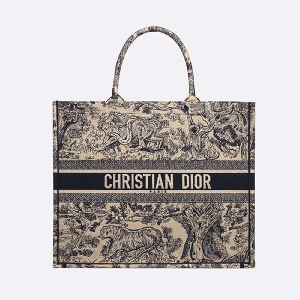 Front angle of Dior Women Dior Book Tote Toile De Jouy Bag-Navy showing silhouette