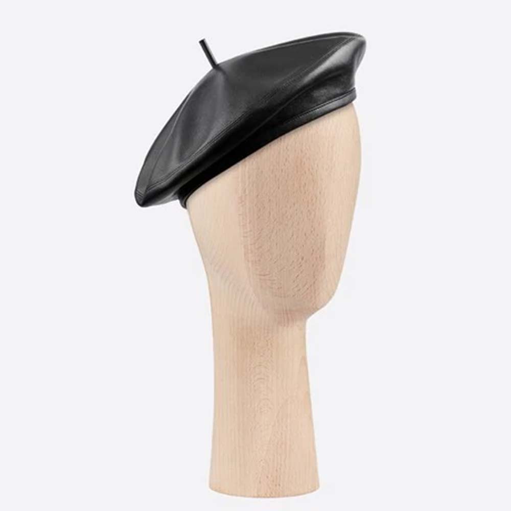 Front view of Dior Women Dior Dream Leather Beret-Black showing silhouette
