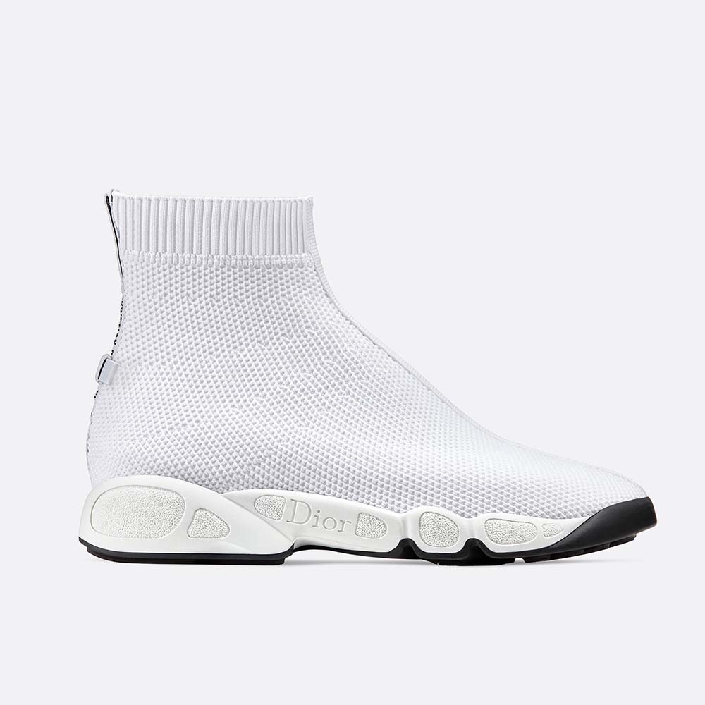 Side profile of Dior Women Dior Fusion Technical Canvas High-Top Sneaker-White
