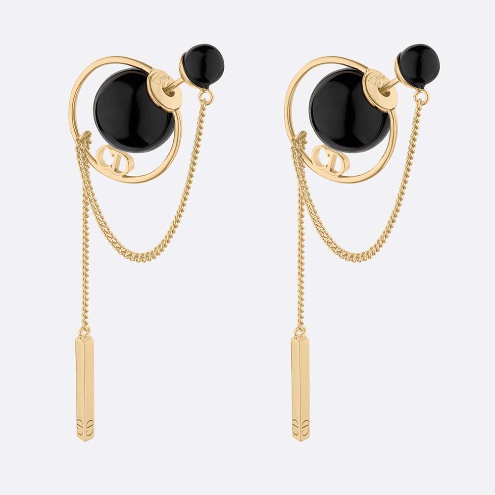 Front view of Dior Women Dior Tribales Earrings-Black showing asymmetrical design