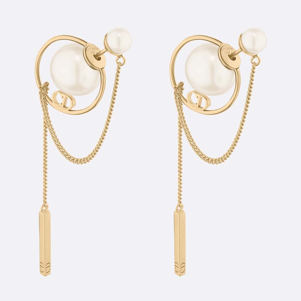 Front view of Dior Women Dior Tribales Earrings-White showcasing asymmetrical design