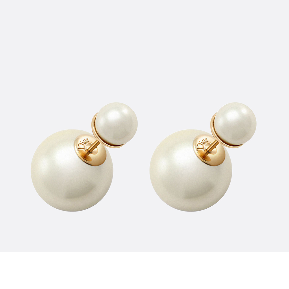 Front view of Dior Women Dior Tribales Earrings-White showing double spheres
