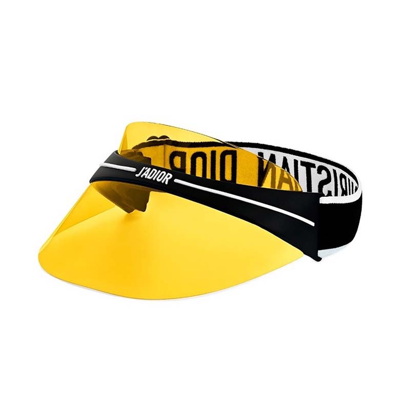 Close-up of gold-tone Dior logo detail on yellow DiorClub1 sunglasses