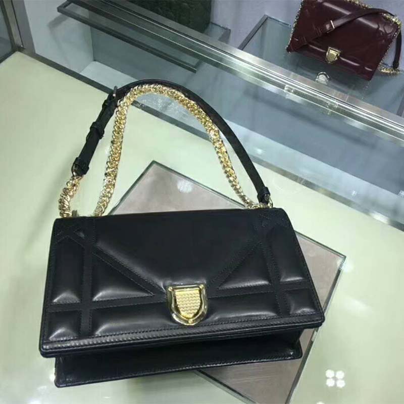 Close-up of gold-tone ‘CD’ hardware on Dior Women Diorama Lambskin Bag-Black