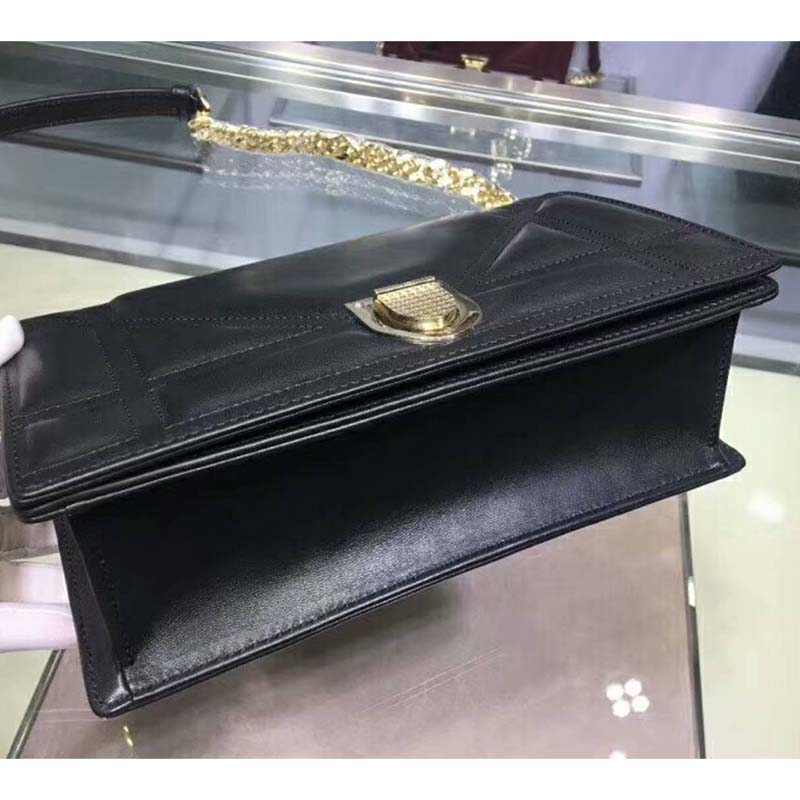 Side angle highlighting black lambskin texture on Dior Women Diorama Lambskin Bag-Black