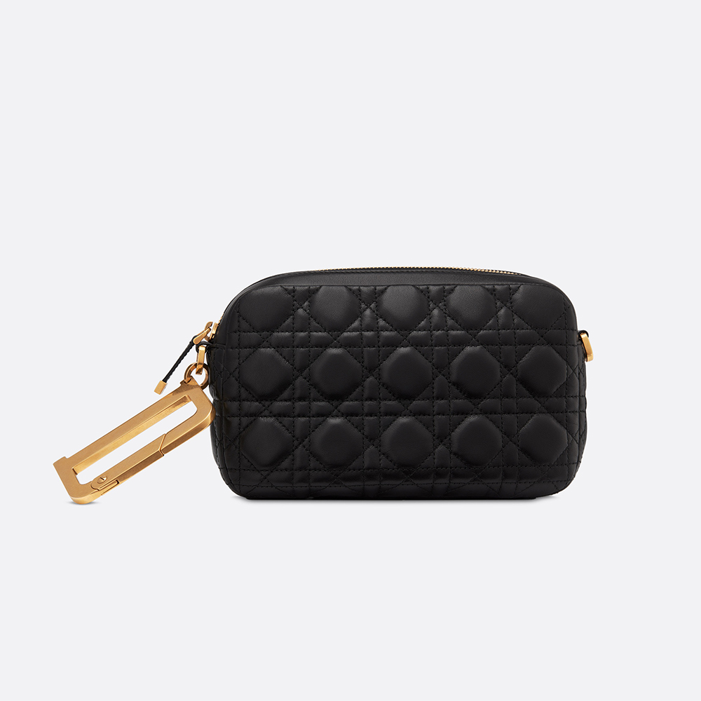 Front view of Dior Women Diorquake Clutch in Black Lambskin-Black