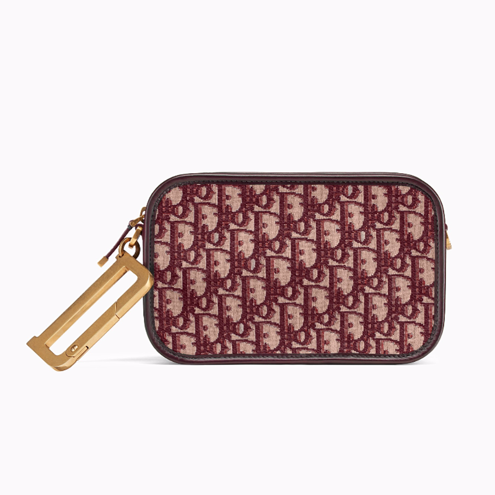 Front view of Dior Women Diorquake Clutch in Burgundy Canvas-Carmine