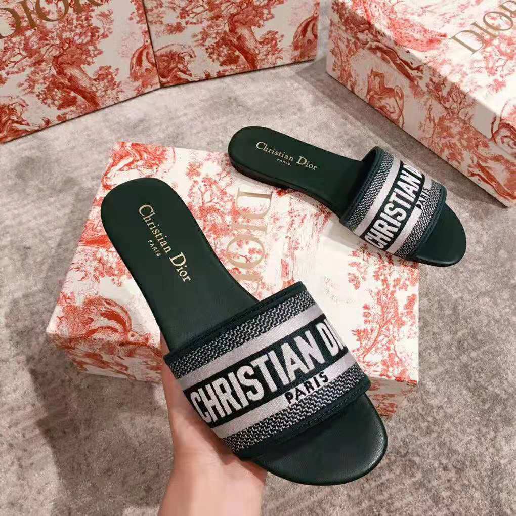 Dior Women Dway Embroidered Cotton Mule-Green - image 6