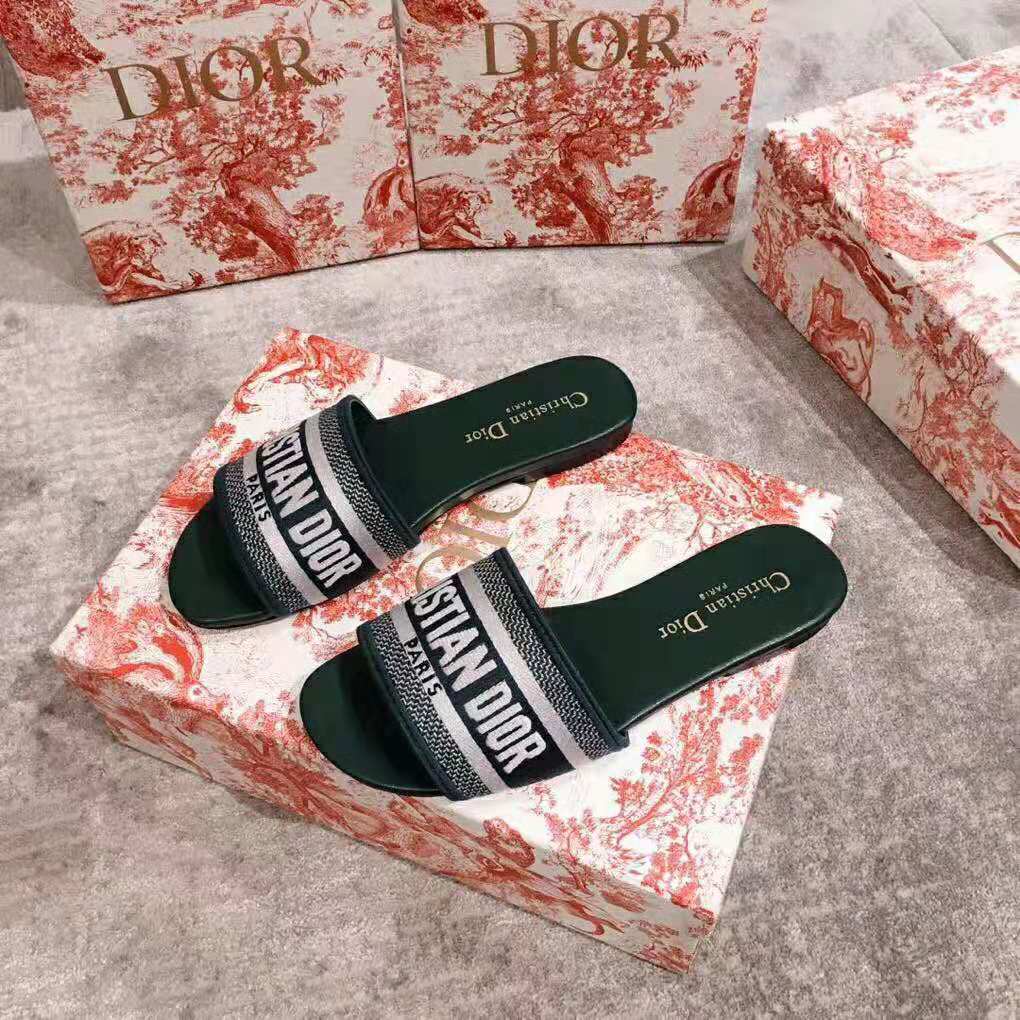 Dior Women Dway Embroidered Cotton Mule-Green - image 5