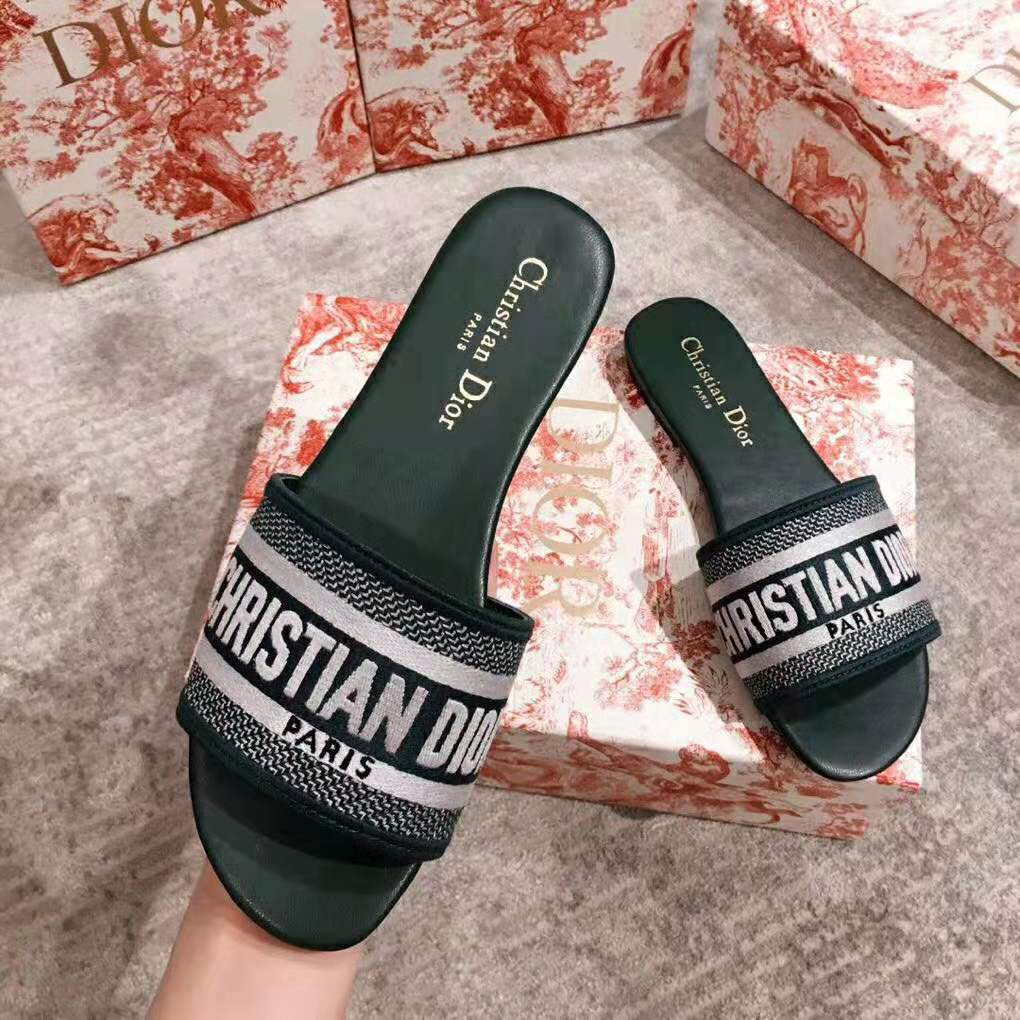 Dior Women Dway Embroidered Cotton Mule-Green - image 7