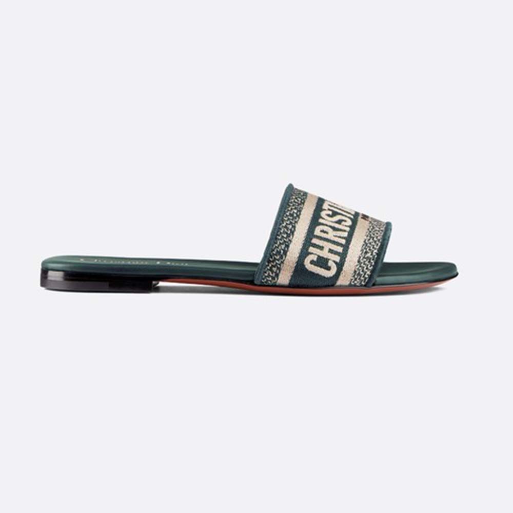 Side view of Dior Women Dway Embroidered Cotton Mule-Green showing embroidery