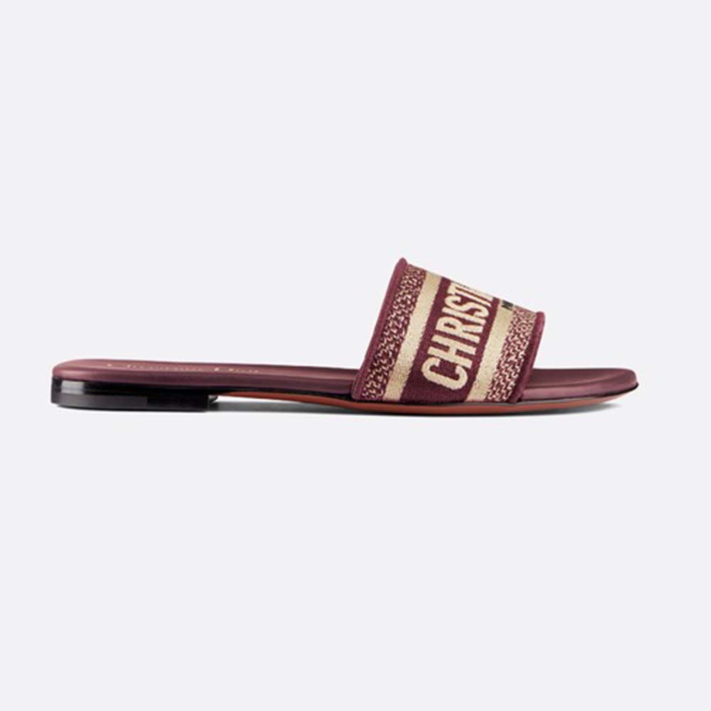 Side view of Dior Women Dway Embroidered Cotton Mule-Maroon showing silhouette