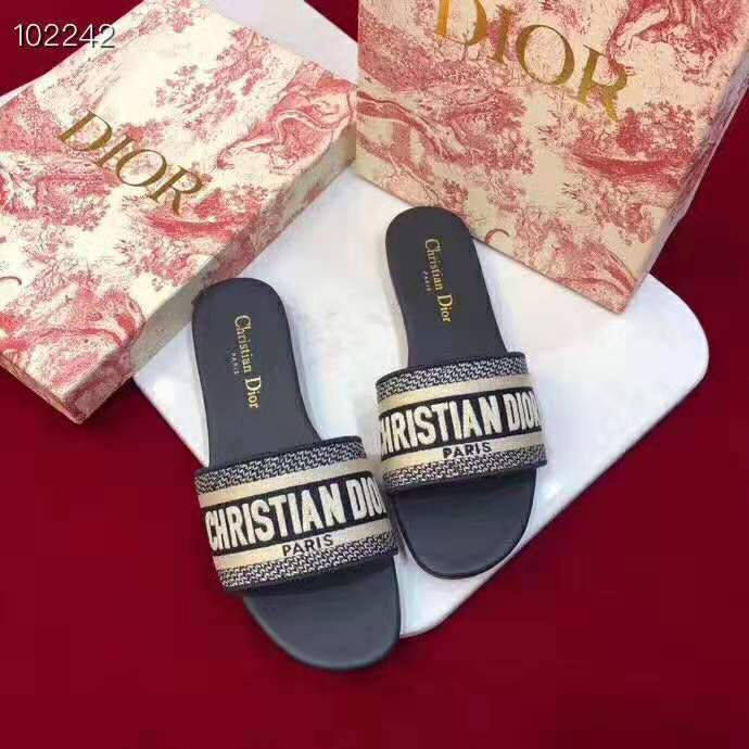 Top view highlighting slip-on design of Dior Women Dway Embroidered Mule